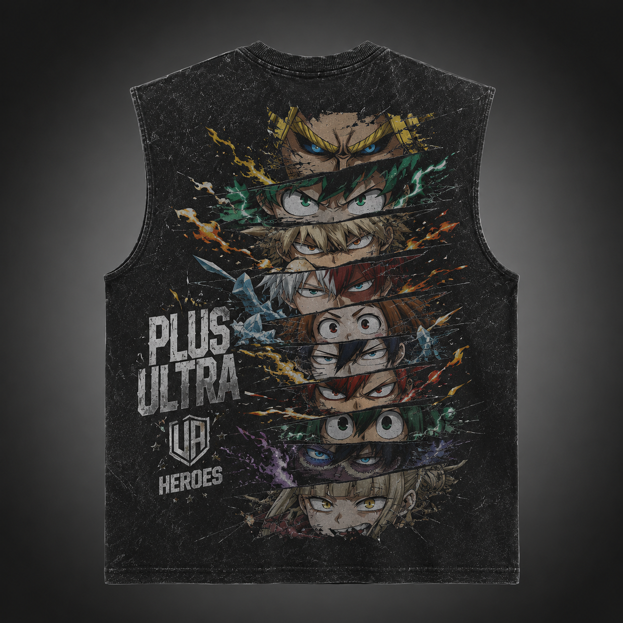 Washed black tank top with My Hero Academia U.A. Heroes Eyes graphic – photo 1