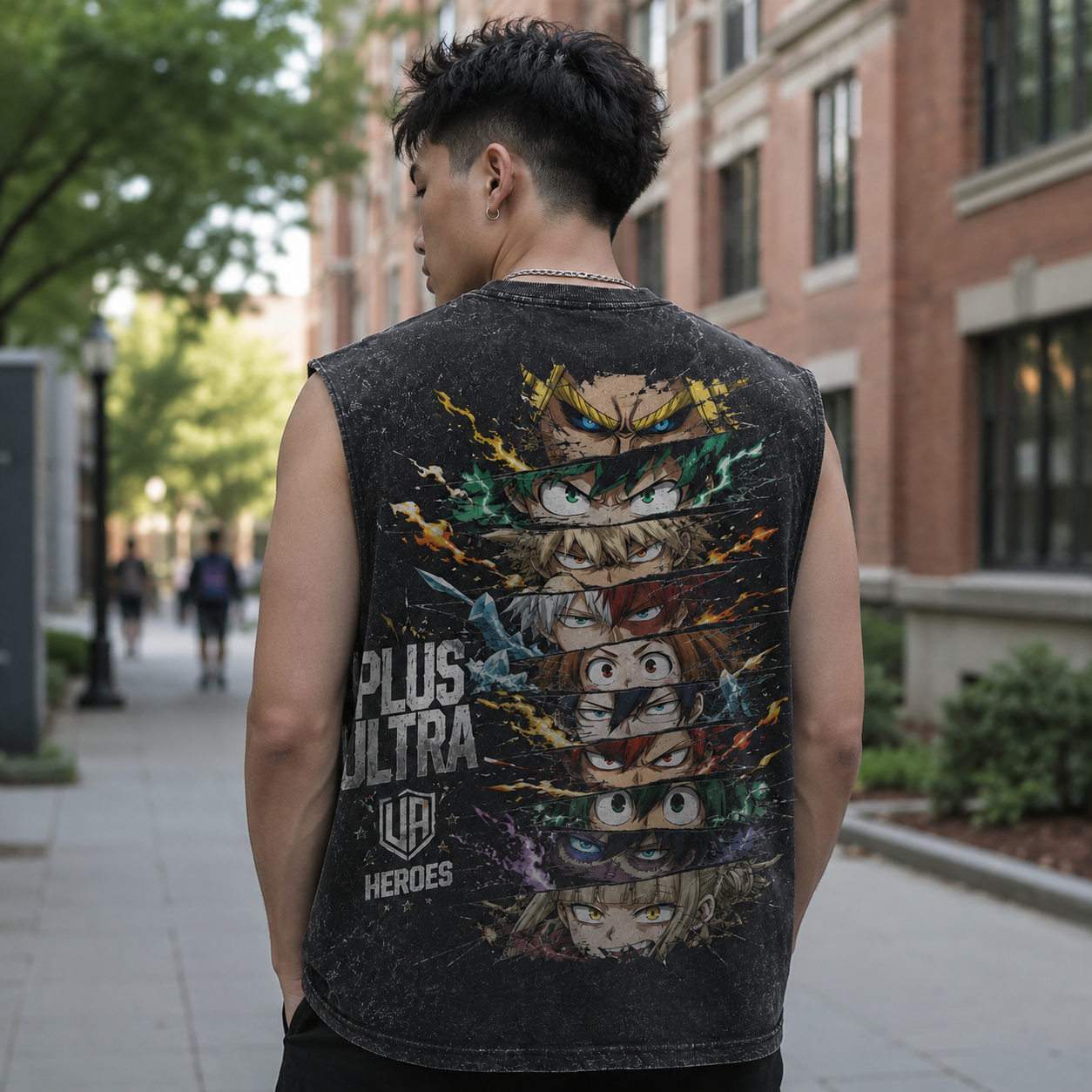 Washed black tank top with My Hero Academia U.A. Heroes Eyes graphic – photo 3