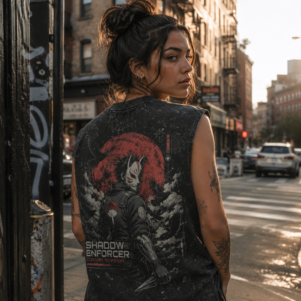 Washed black tank top with Naruto Shadow Enforcer graphic – photo 3