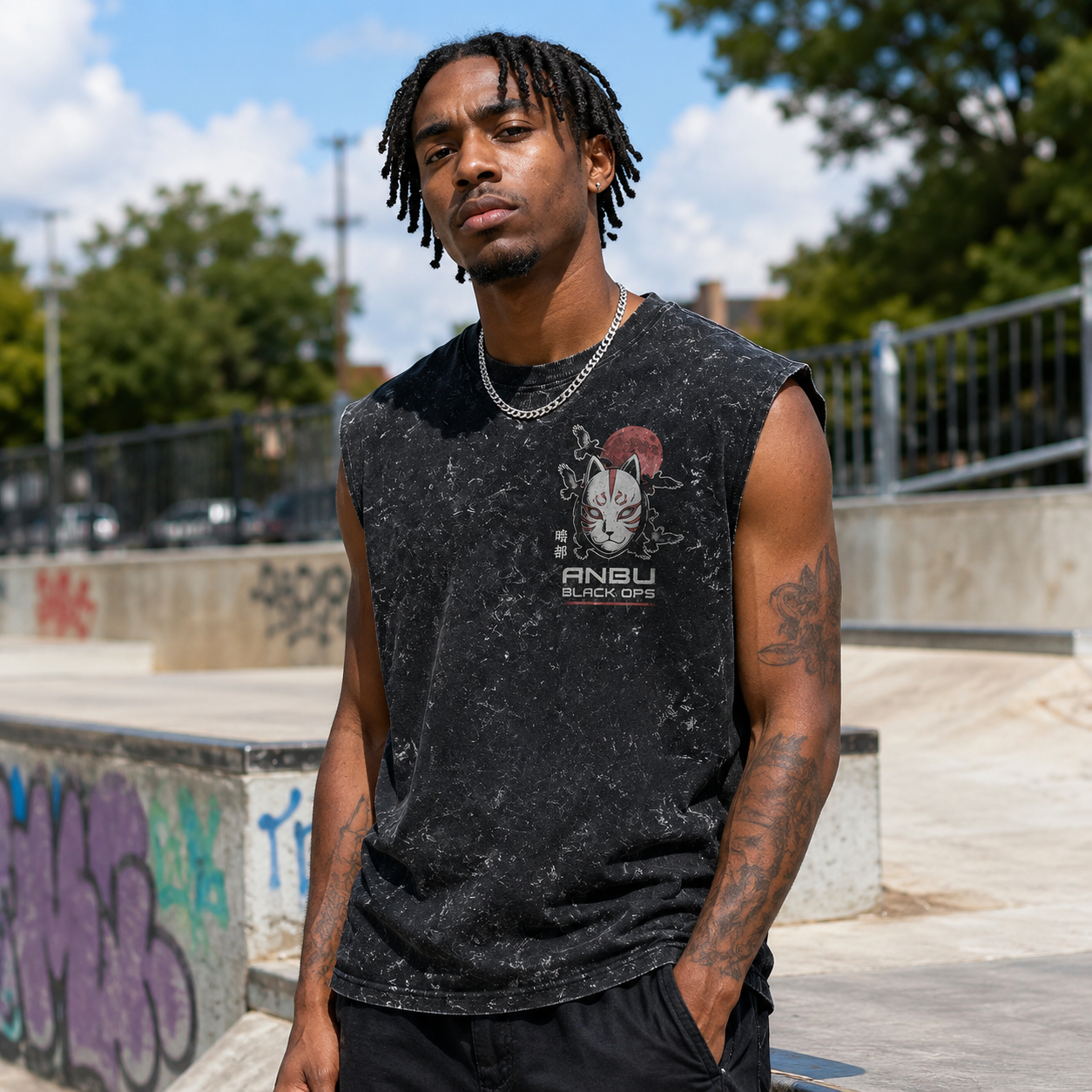 Washed black tank top with Naruto Shadow Enforcer graphic – photo 4