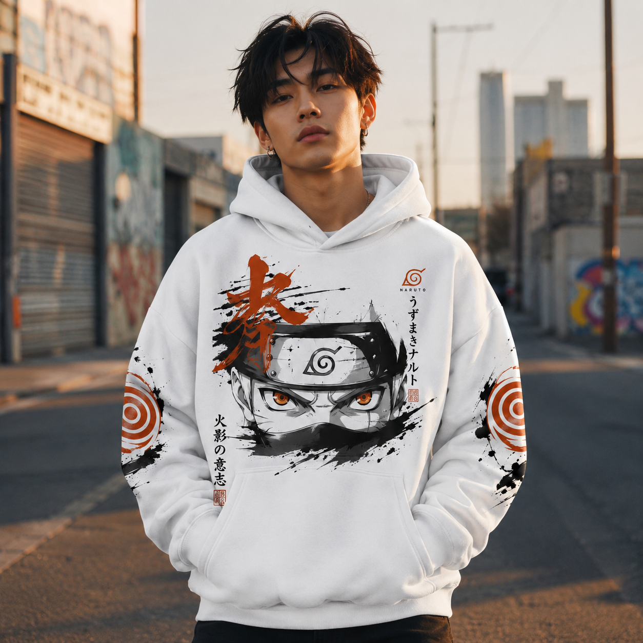 White hoodie with Naruto Uzumaki Naruto Seventh Hokage Ink graphic – photo 4