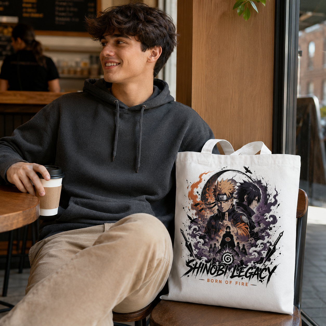 White tote bag with Naruto Uzumaki Naruto Shinobi Legacy graphic – photo 4