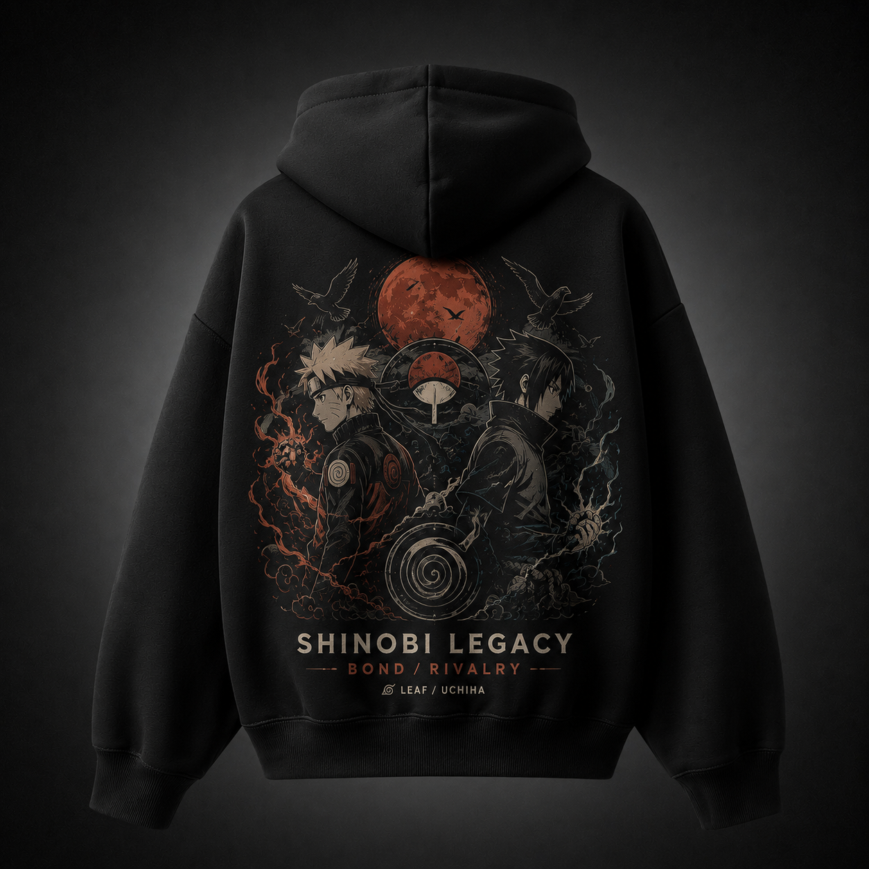 Black hoodie with Naruto Uzumaki & Sasuke Uchiha Naruto Bond And Rivalry graphic – photo 2