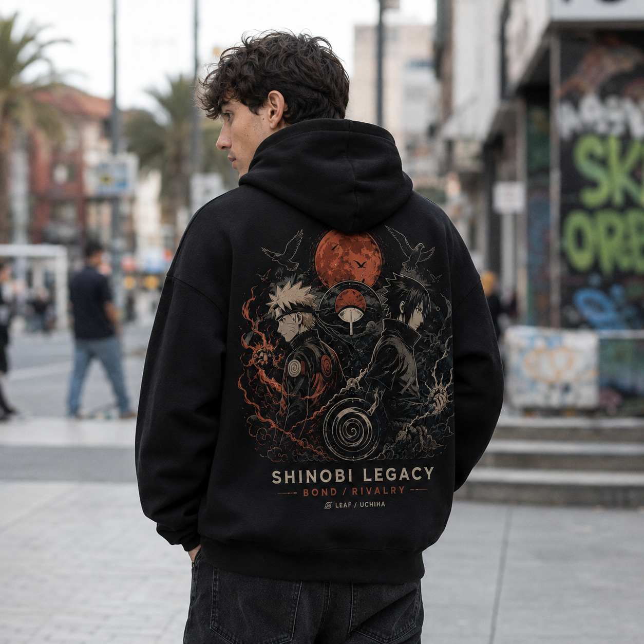Black hoodie with Naruto Uzumaki & Sasuke Uchiha Naruto Bond And Rivalry graphic – photo 4