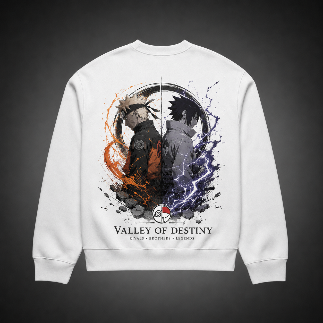 White sweatshirt with Naruto Uzumaki & Sasuke Uchiha Naruto Valley Of Destiny graphic – photo 1