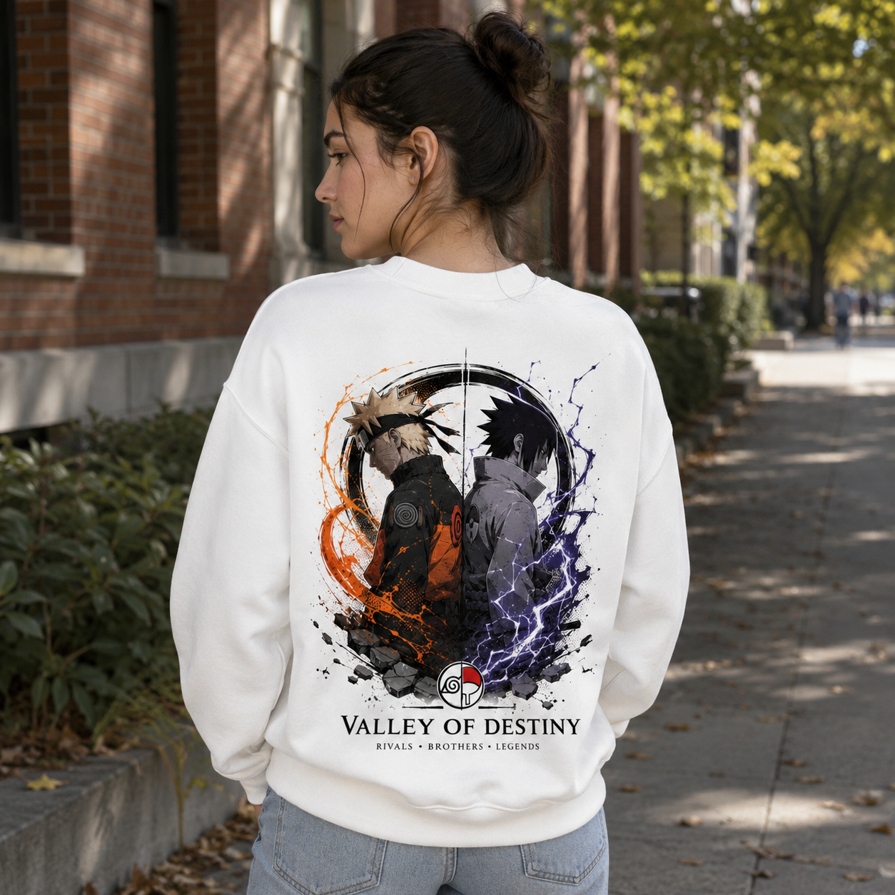 White sweatshirt with Naruto Uzumaki & Sasuke Uchiha Naruto Valley Of Destiny graphic – photo 3