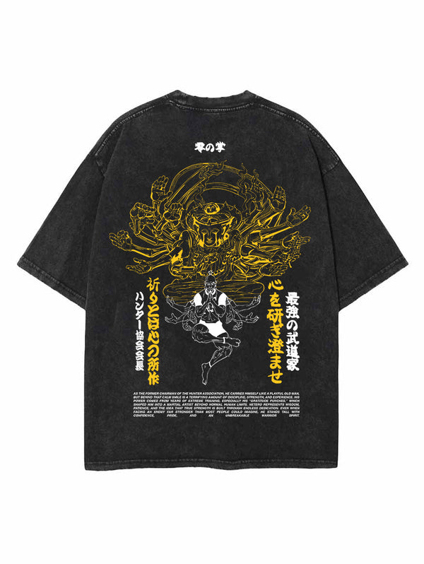 Washed black t-shirt with Isaac Netero Hunter X Hunter Old Master graphic – photo 1