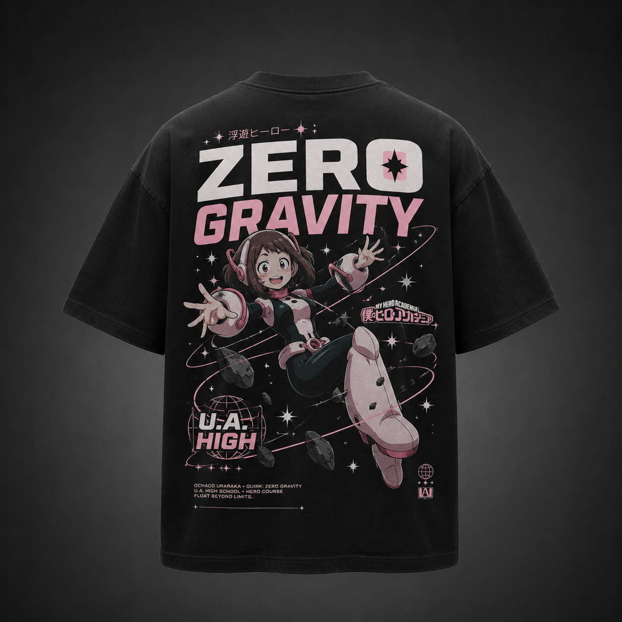 Black t-shirt with Ochaco Uraraka My Hero Academia Zero Gravity graphic – photo 1