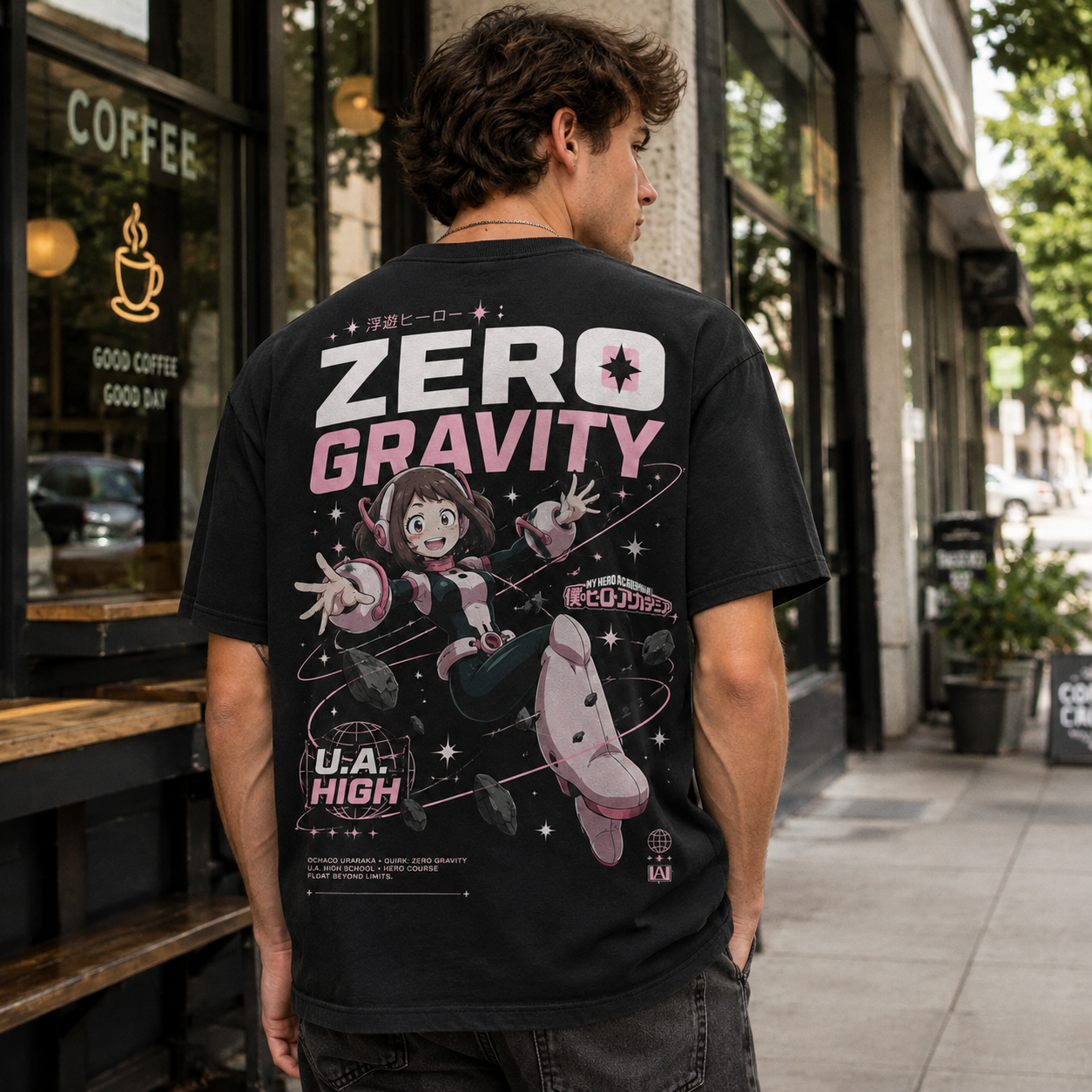 Black t-shirt with Ochaco Uraraka My Hero Academia Zero Gravity graphic – photo 3