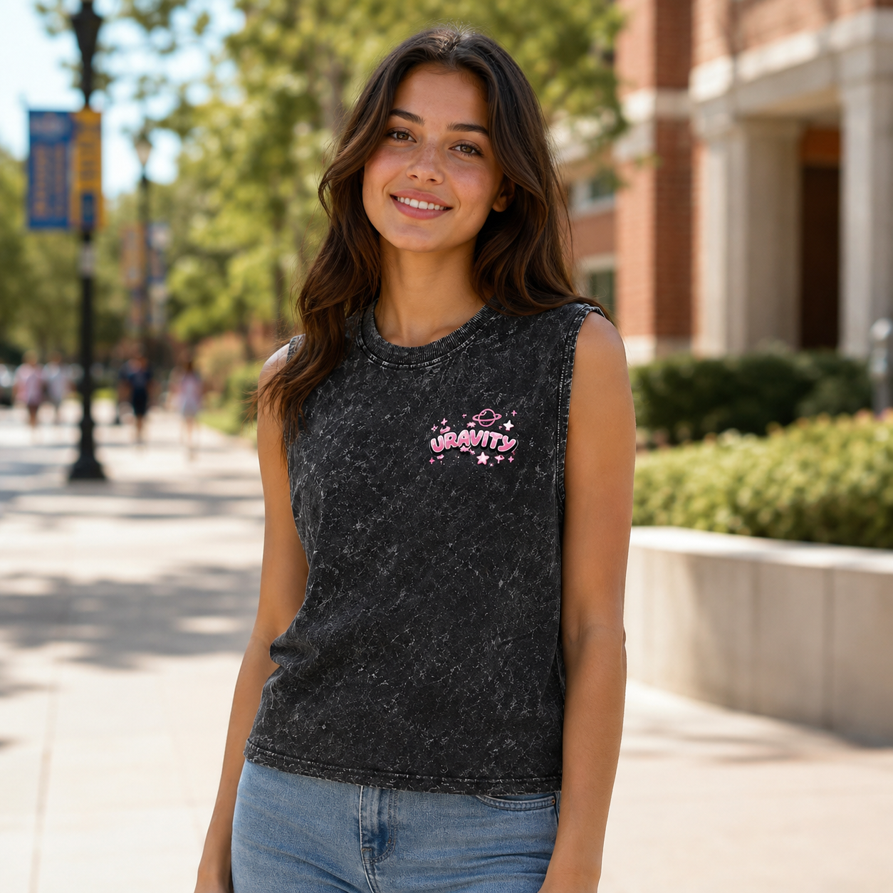 Washed black tank top with Ochaco Uraraka (Uravity) My Hero Academia Uravity Zero Gravity graphic – photo 4