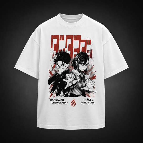 White t-shirt with Okarun Dandadan Turbo Curse Sprint graphic – photo 2