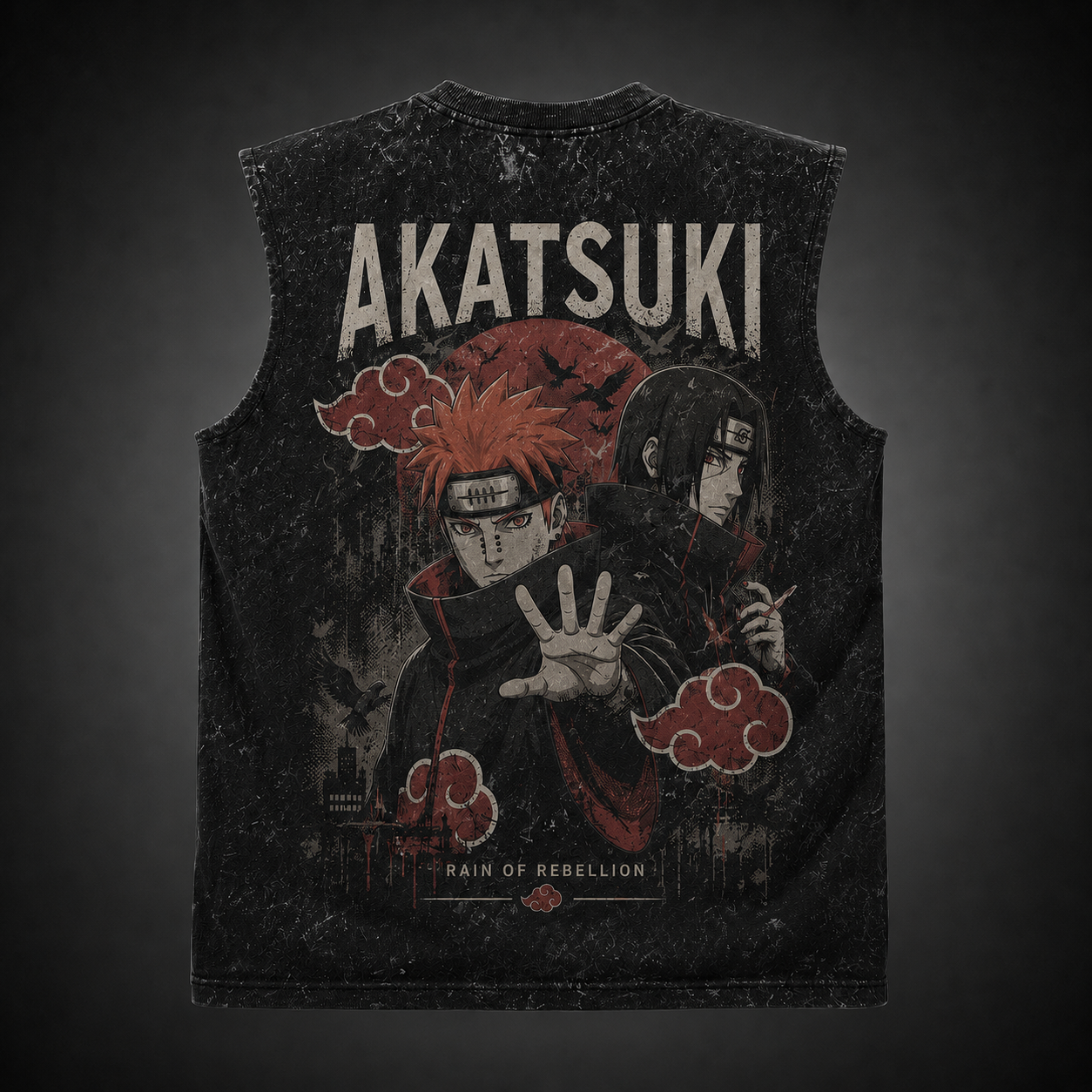 Washed black tank top with Pain Naruto Rain Of Rebellion graphic – photo 1