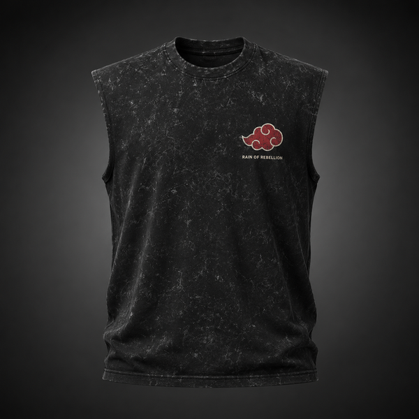 Washed black tank top with Pain Naruto Rain Of Rebellion graphic – photo 2