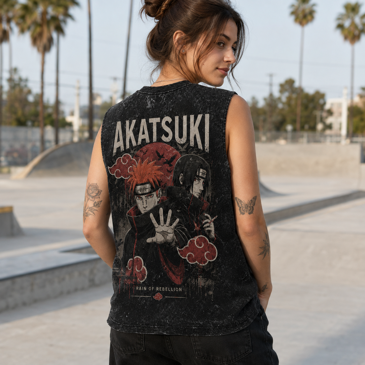 Washed black tank top with Pain Naruto Rain Of Rebellion graphic – photo 3