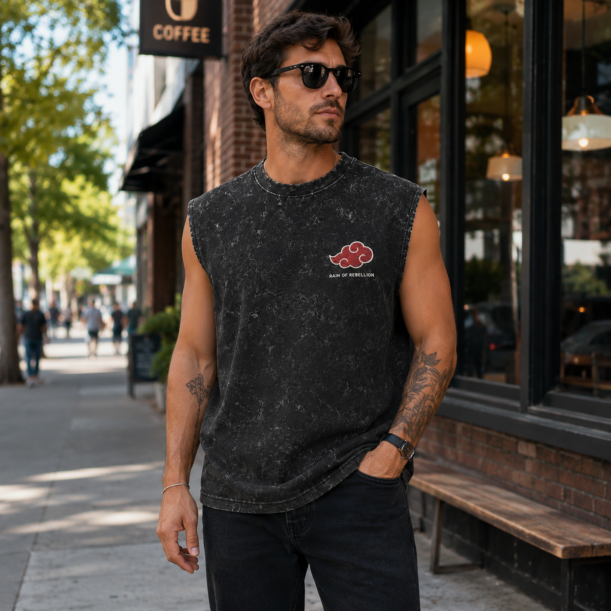 Washed black tank top with Pain Naruto Rain Of Rebellion graphic – photo 4