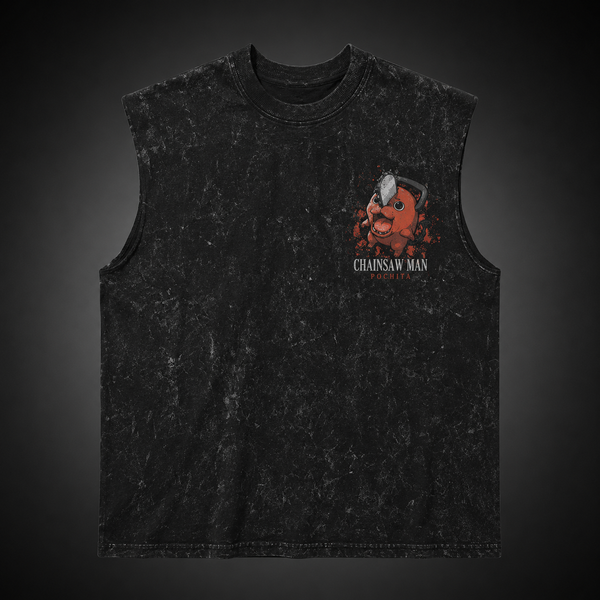 Washed black tank top with Pochita Chainsaw Man Devil's Heart graphic – photo 2