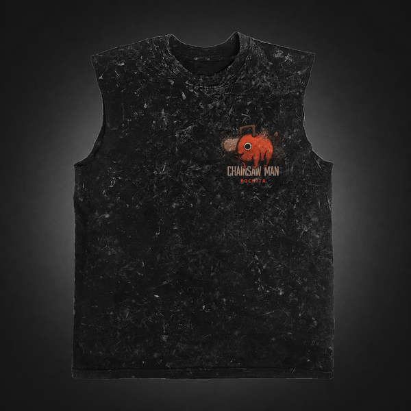 Washed black tank top with Pochita, Shark Devil (Beam) Chainsaw Man Devils Hunt graphic – photo 2