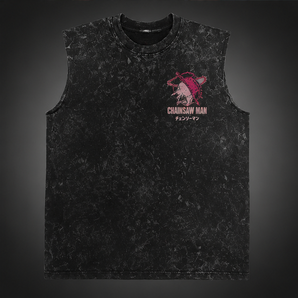 Washed black tank top with Power Chainsaw Man Blood Devil graphic – photo 2