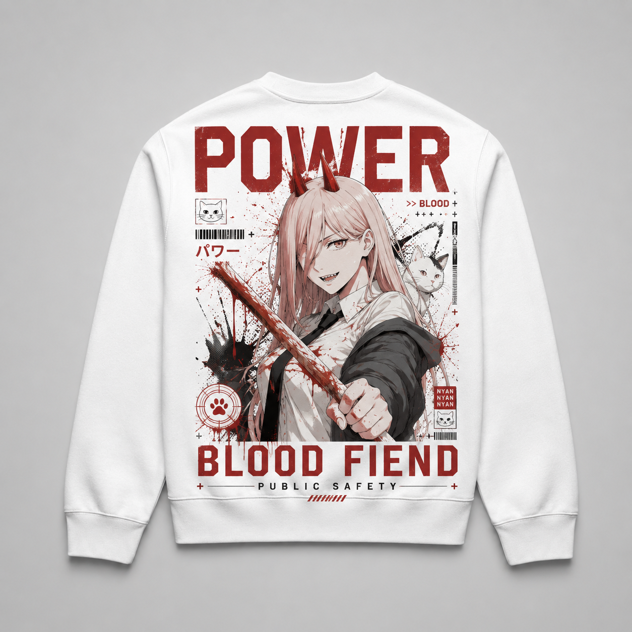 White sweatshirt with Power Chainsaw Man Blood Fiend graphic – photo 1
