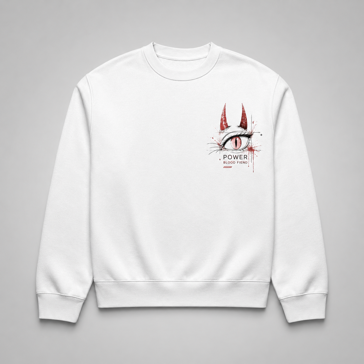 White sweatshirt with Power Chainsaw Man Blood Fiend graphic – photo 2