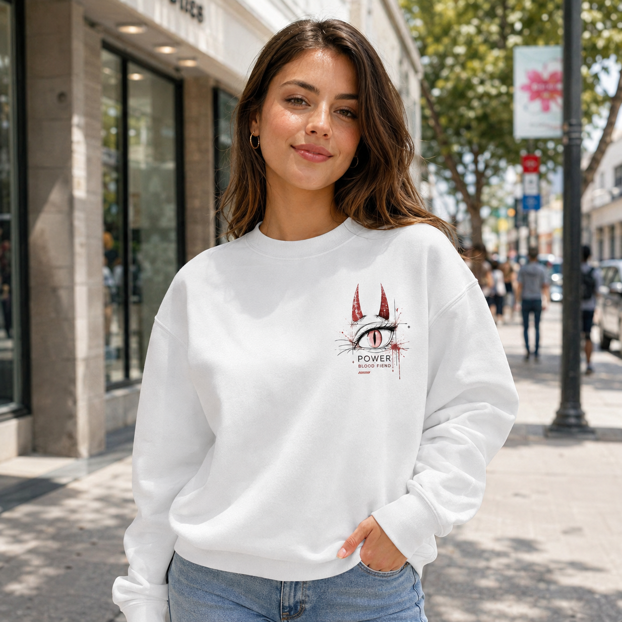 White sweatshirt with Power Chainsaw Man Blood Fiend graphic – photo 4