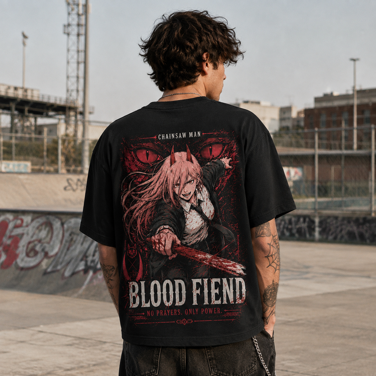 Black t-shirt with Power Chainsaw Man Blood Fiend graphic – photo 3