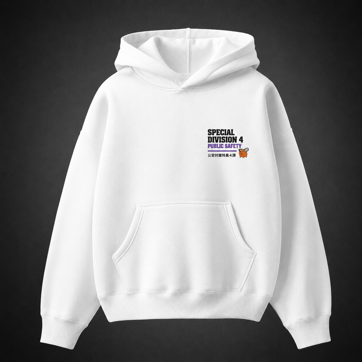 White hoodie with Power, Denji (Chainsaw Man) Violet Manga Panels graphic – photo 2