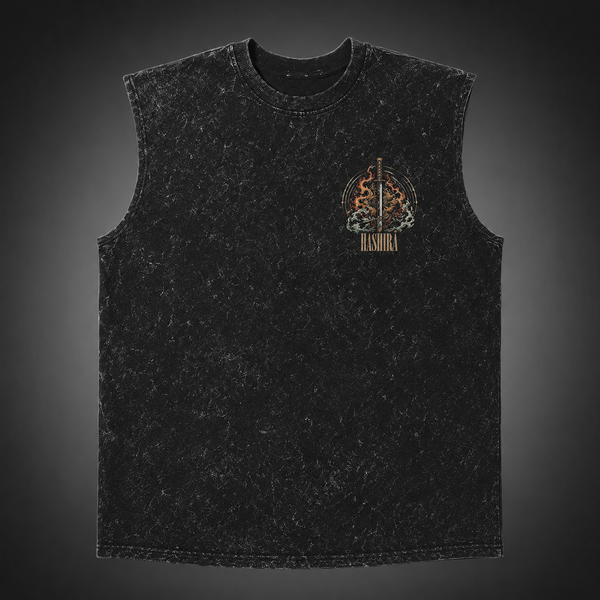 Washed black tank top with Rengoku Kyojuro, Tengen Uzui, Muichiro Tokito Demon Slayer Hashira Legacy graphic – photo 2