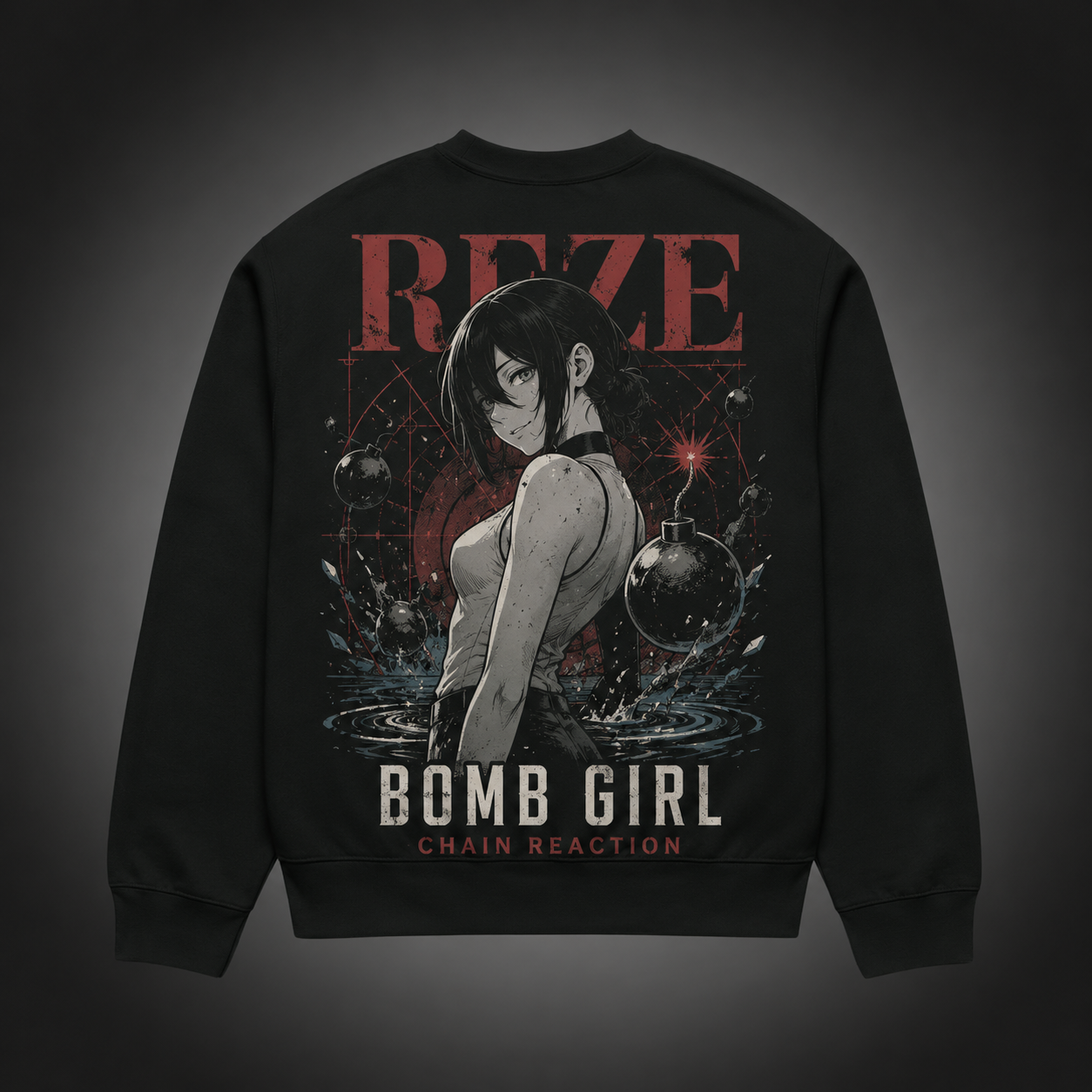 Black sweatshirt with Reze Chainsaw Man Bomb Girl graphic – photo 1
