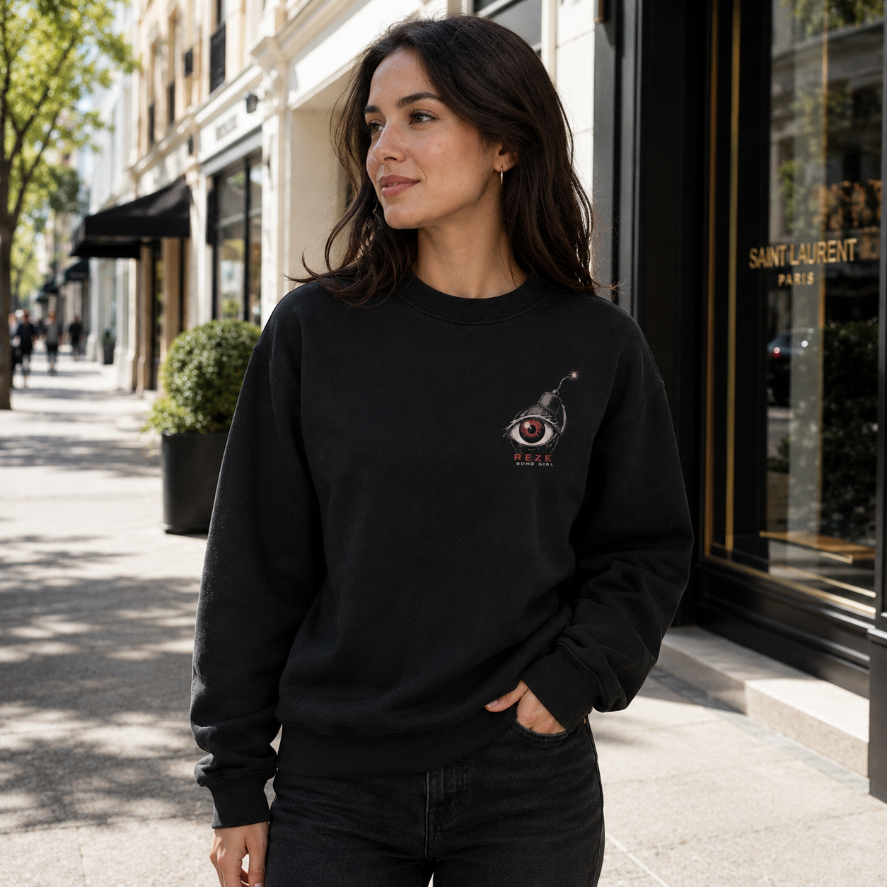 Black sweatshirt with Reze Chainsaw Man Bomb Girl graphic – photo 4
