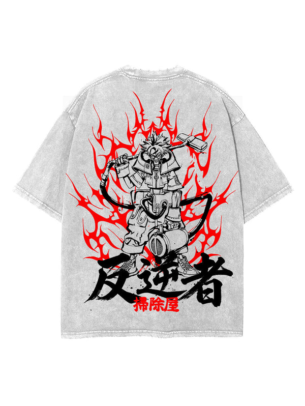 Washed grey t-shirt with Scrap Rebel Mecha Warrior Scrap Rebel graphic – photo 1