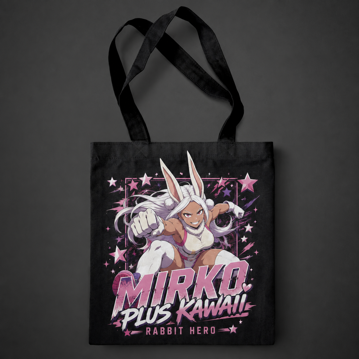 Black tote bag with Rumi Usagiyama (Mirko) My Hero Academia Rabbit Hero graphic – photo 1