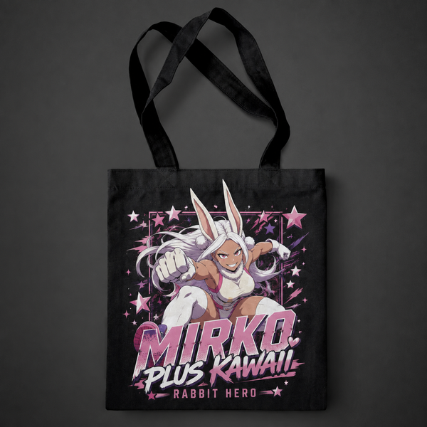 Black tote bag with Rumi Usagiyama (Mirko) My Hero Academia Rabbit Hero graphic – photo 1