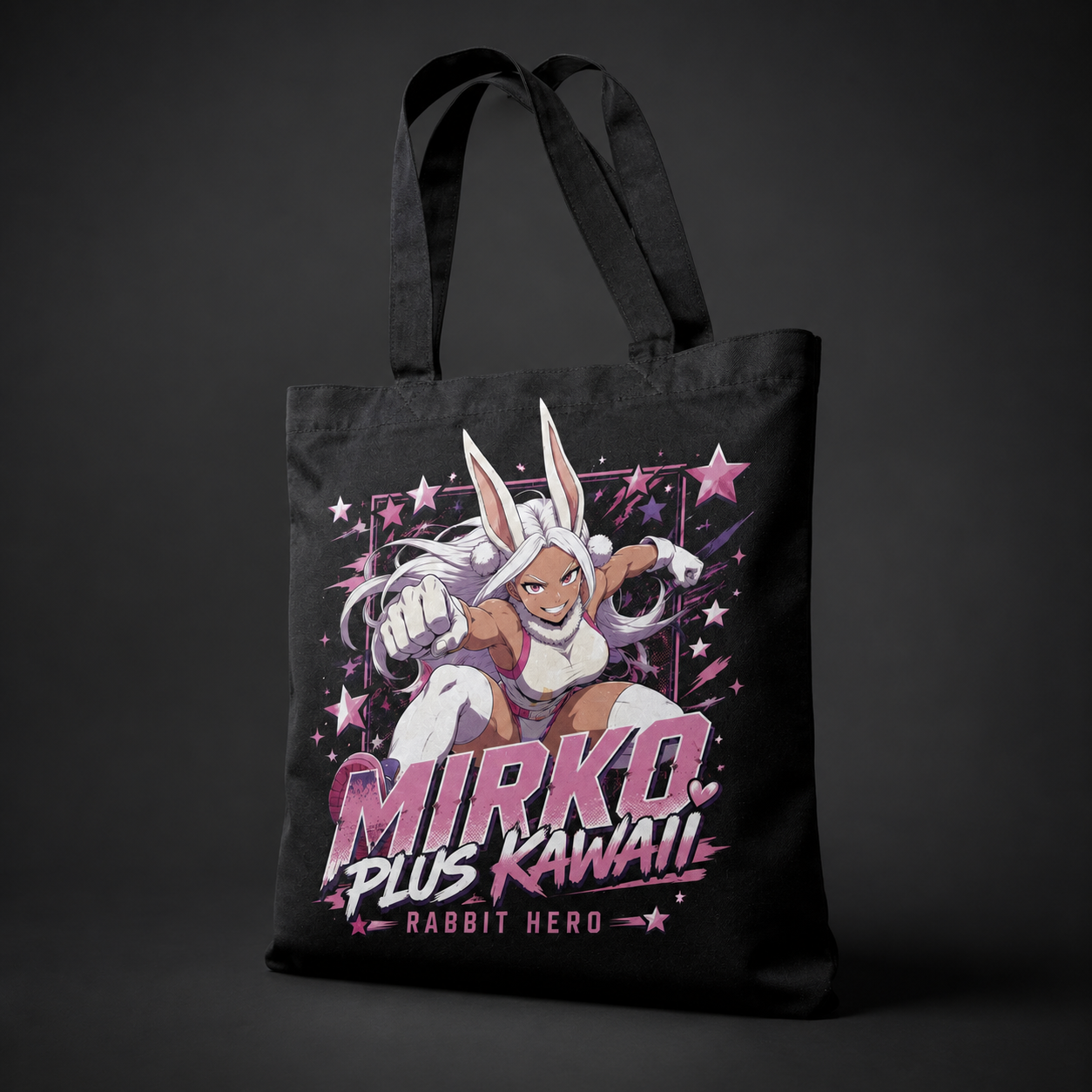 Black tote bag with Rumi Usagiyama (Mirko) My Hero Academia Rabbit Hero graphic – photo 2