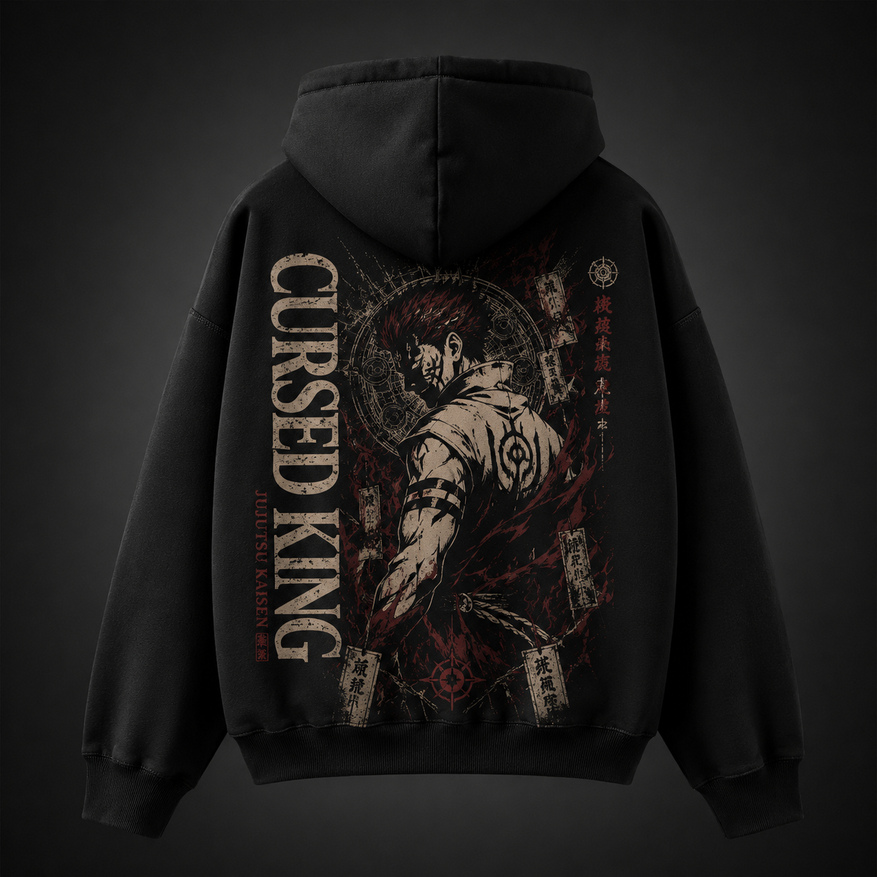 Black hoodie with Ryomen Sukuna Jujutsu Kaisen Cursed King graphic – photo 1