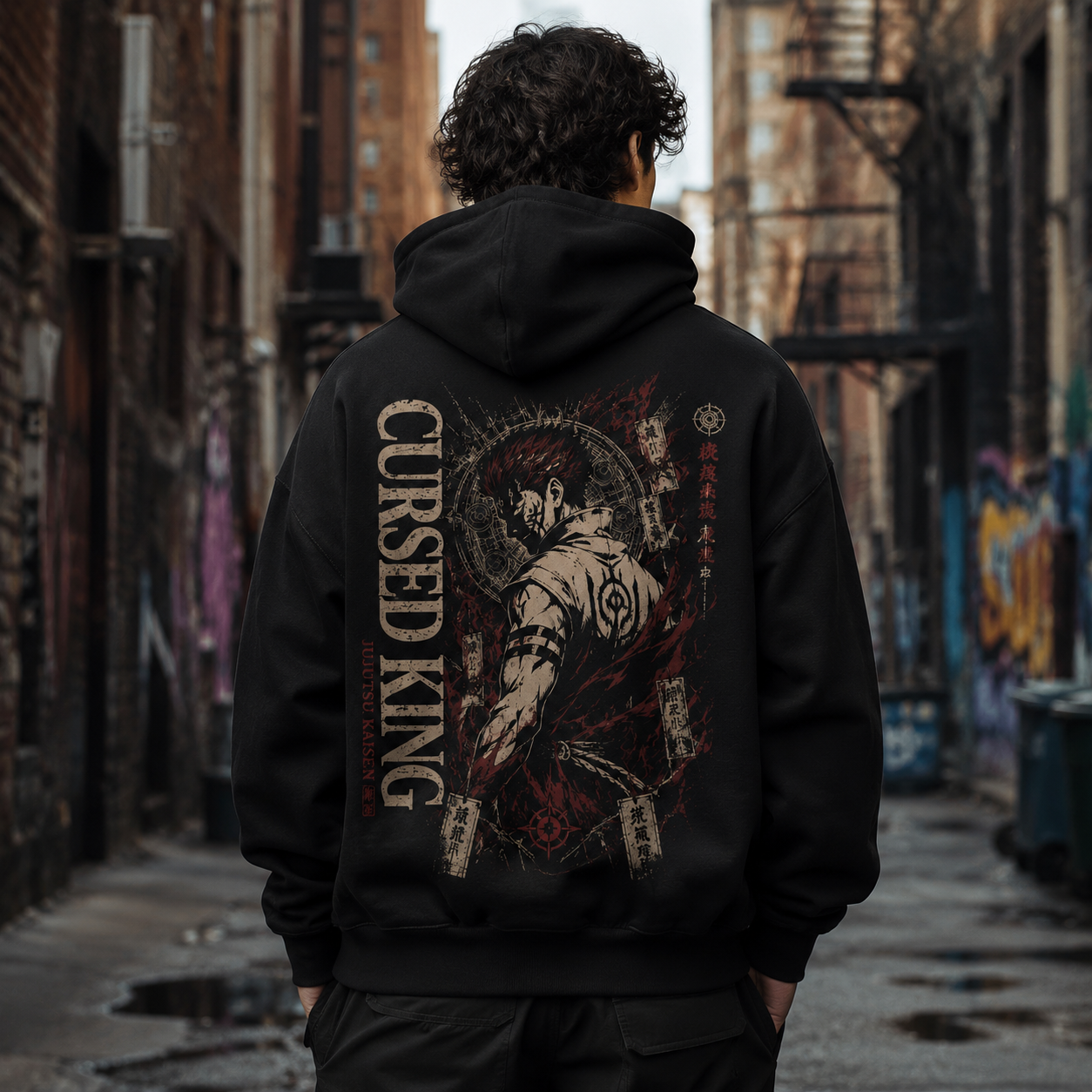 Black hoodie with Ryomen Sukuna Jujutsu Kaisen Cursed King graphic – photo 3