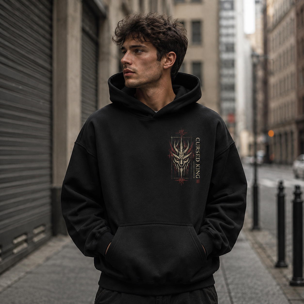 Black hoodie with Ryomen Sukuna Jujutsu Kaisen Cursed King graphic – photo 4