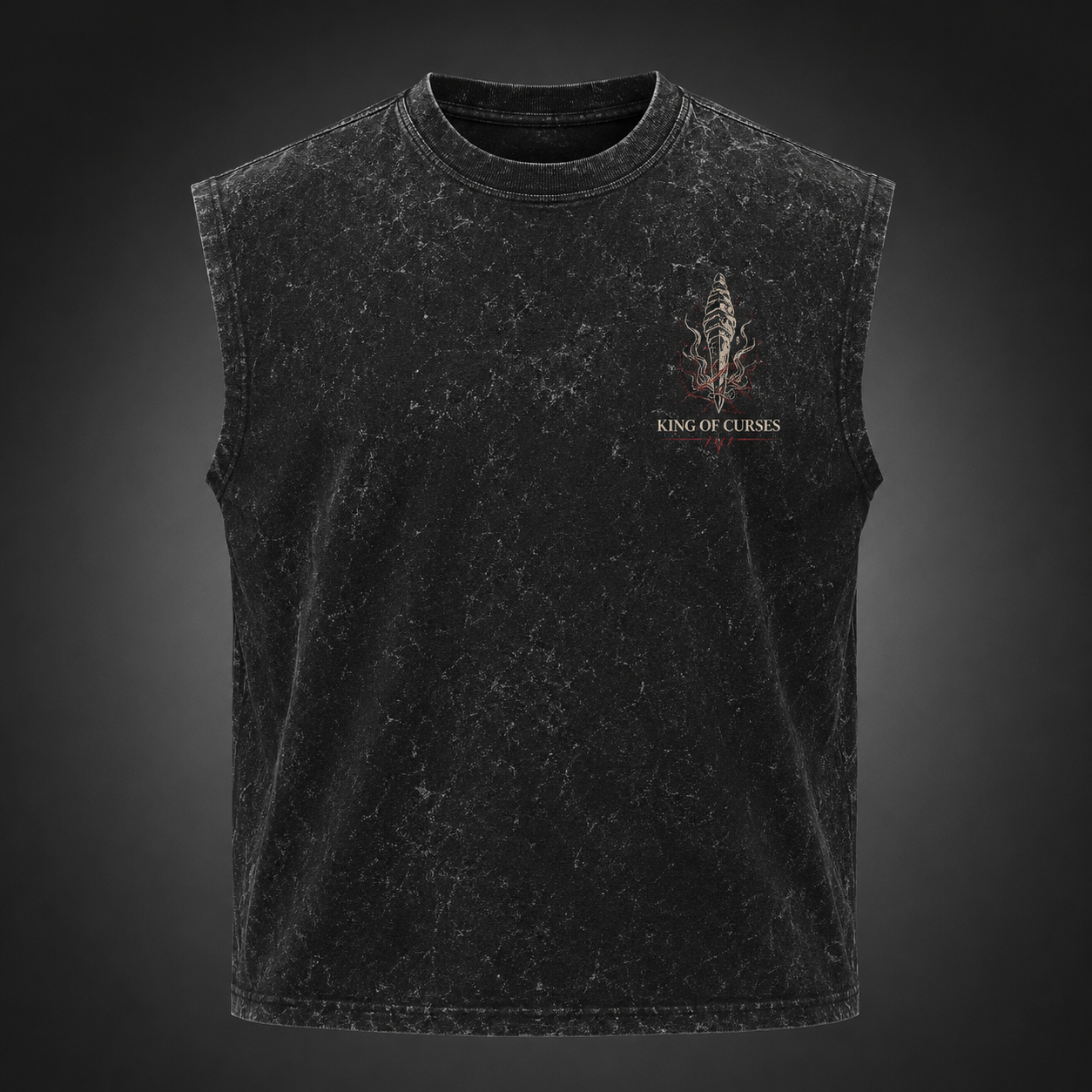 Washed black tank top with Ryomen Sukuna Jujutsu Kaisen Cursed King graphic – photo 2