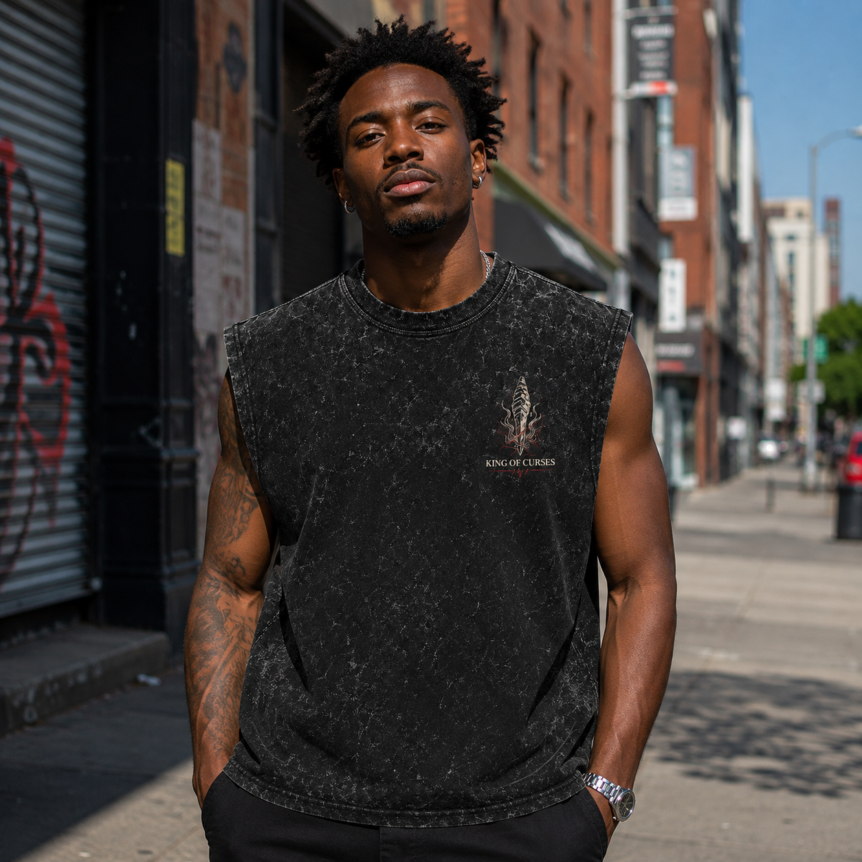 Washed black tank top with Ryomen Sukuna Jujutsu Kaisen Cursed King graphic – photo 4