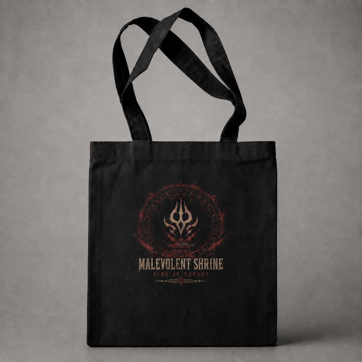 Black tote bag with Ryomen Sukuna Jujutsu Kaisen King Of Curses graphic – photo 2