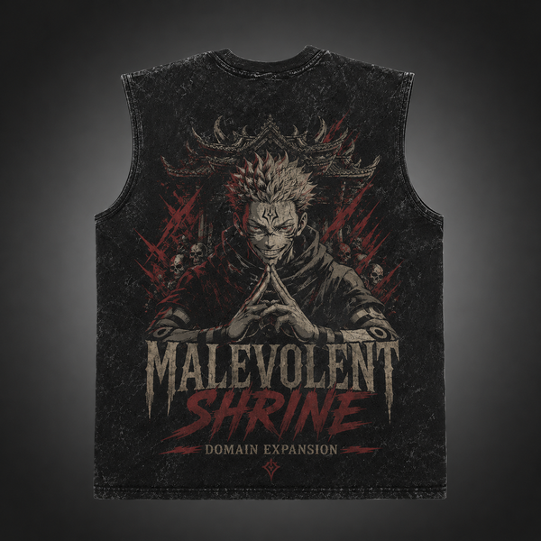 Washed black tank top with Ryomen Sukuna Jujutsu Kaisen Malevolent Shrine graphic – photo 1