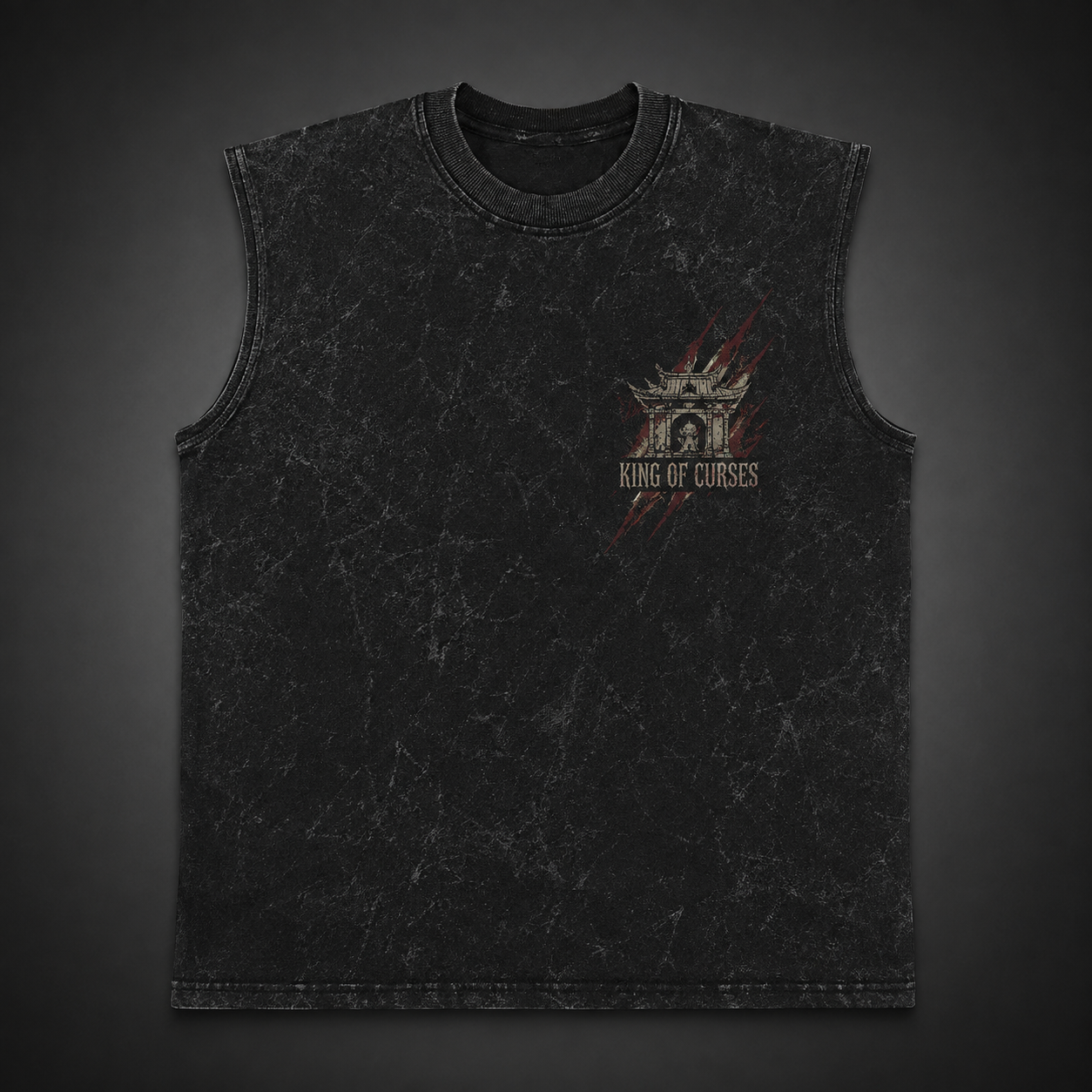 Washed black tank top with Ryomen Sukuna Jujutsu Kaisen Malevolent Shrine graphic – photo 2