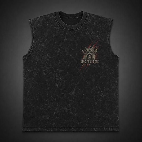 Washed black tank top with Ryomen Sukuna Jujutsu Kaisen Malevolent Shrine graphic – photo 2