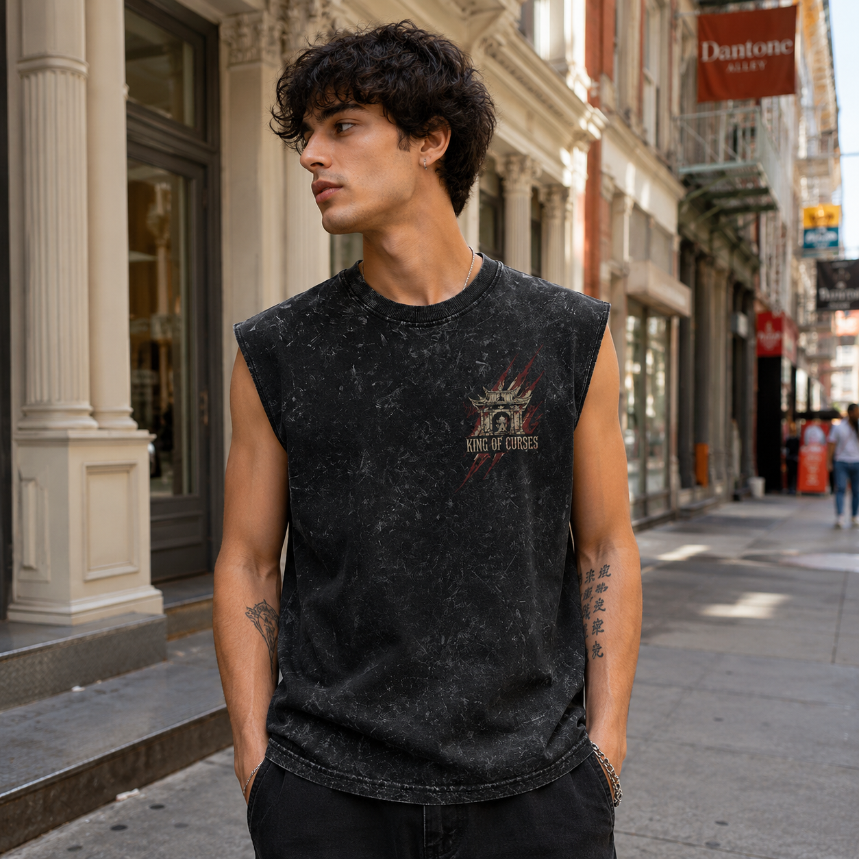 Washed black tank top with Ryomen Sukuna Jujutsu Kaisen Malevolent Shrine graphic – photo 4