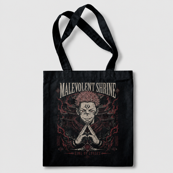 Black tote bag with Ryomen Sukuna Jujutsu Kaisen Malevolent Shrine graphic – photo 1