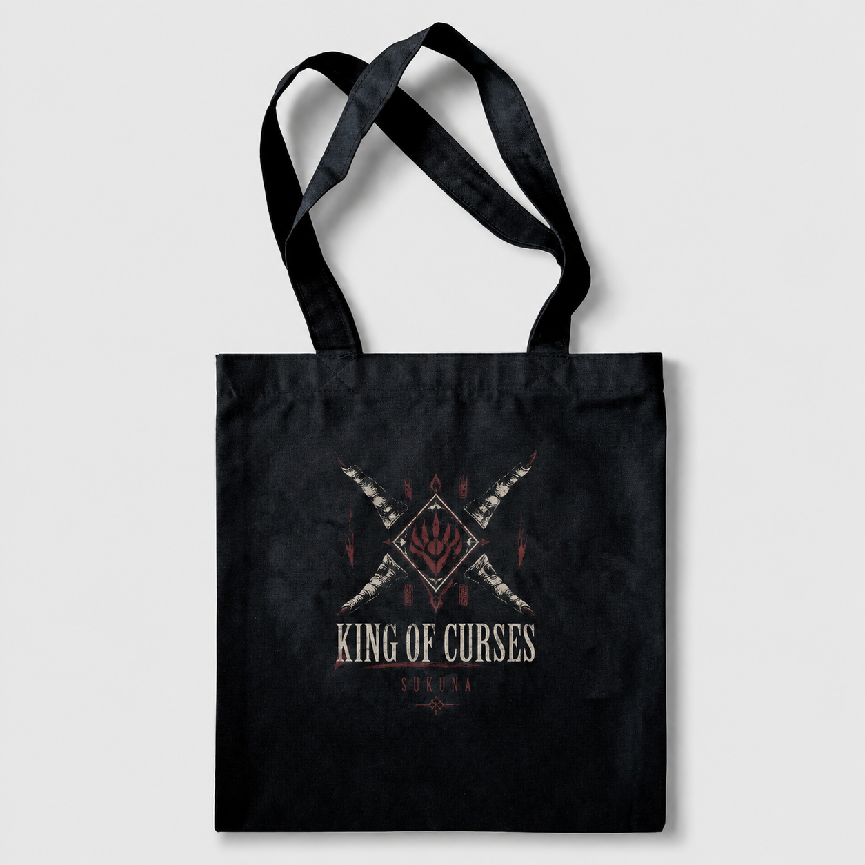 Black tote bag with Ryomen Sukuna Jujutsu Kaisen Malevolent Shrine graphic – photo 2