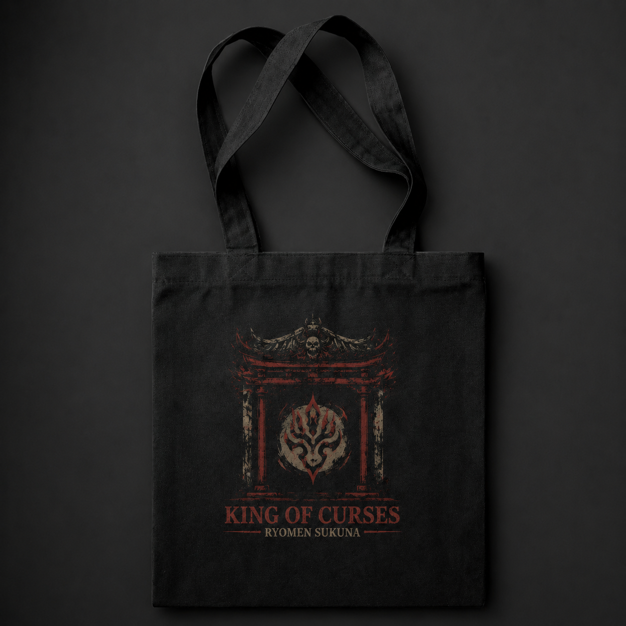 Black tote bag with Ryomen Sukuna Jujutsu Kaisen Special Grade Calamity graphic – photo 2