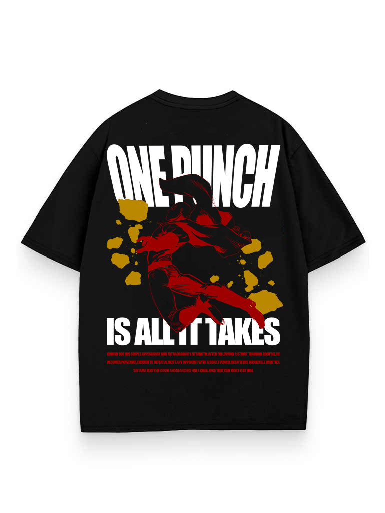 Black t-shirt with Saitama One Punch Man Caped Baldy graphic – photo 1