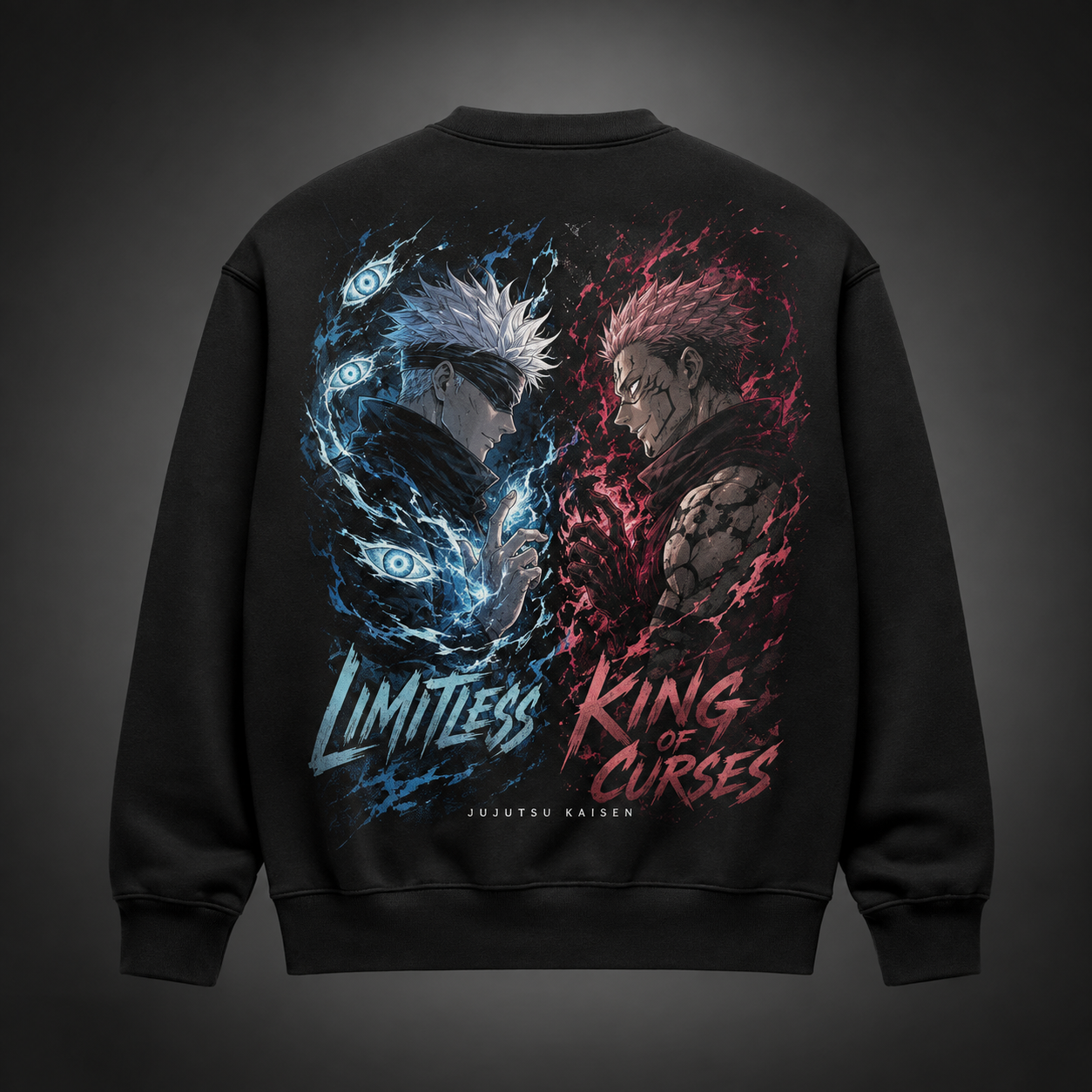 Black sweatshirt with Satoru Gojo and Ryomen Sukuna Jujutsu Kaisen Limitless Vs Curses graphic – photo 1