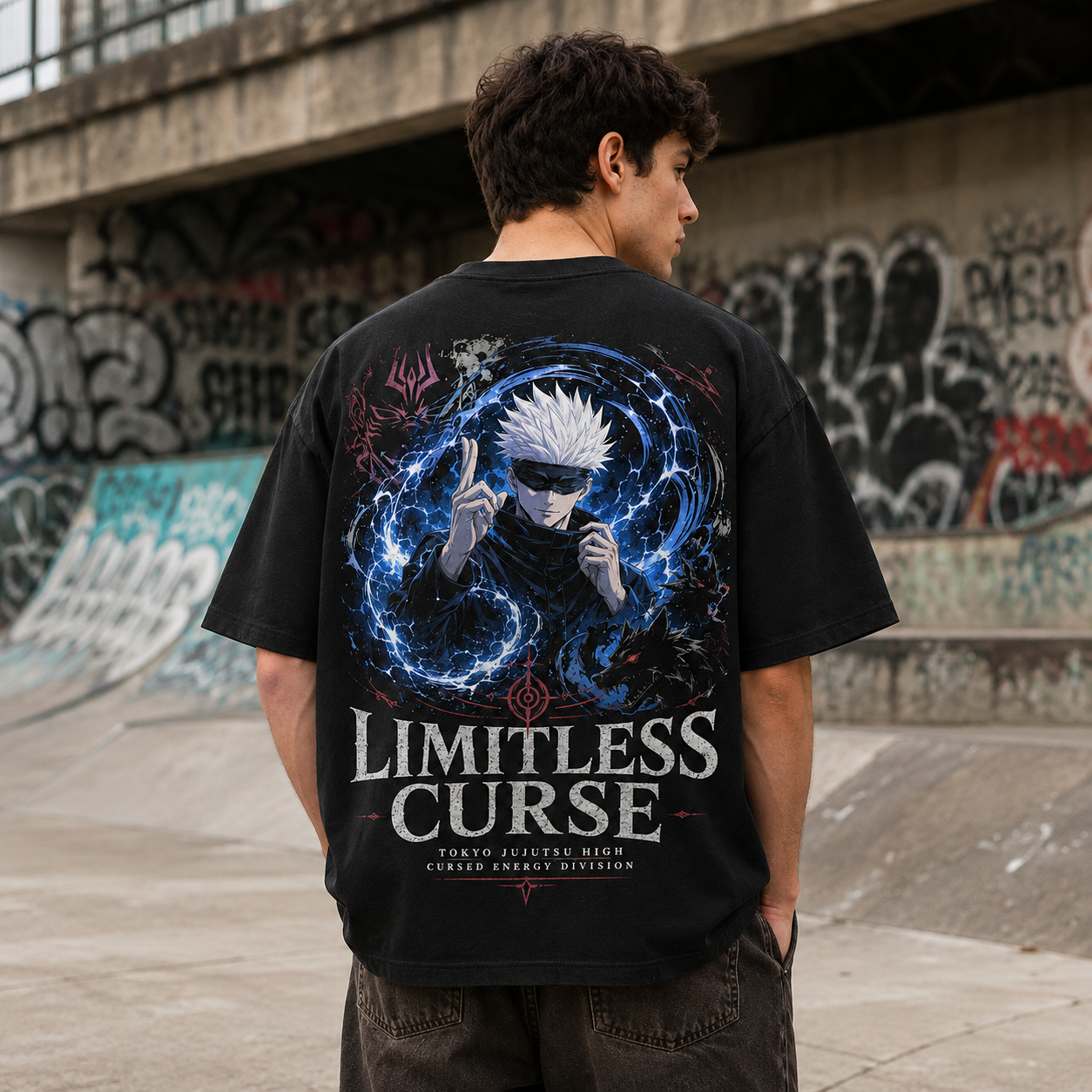Black t-shirt with Satoru Gojo Jujutsu Kaisen Limitless Curse graphic – photo 3